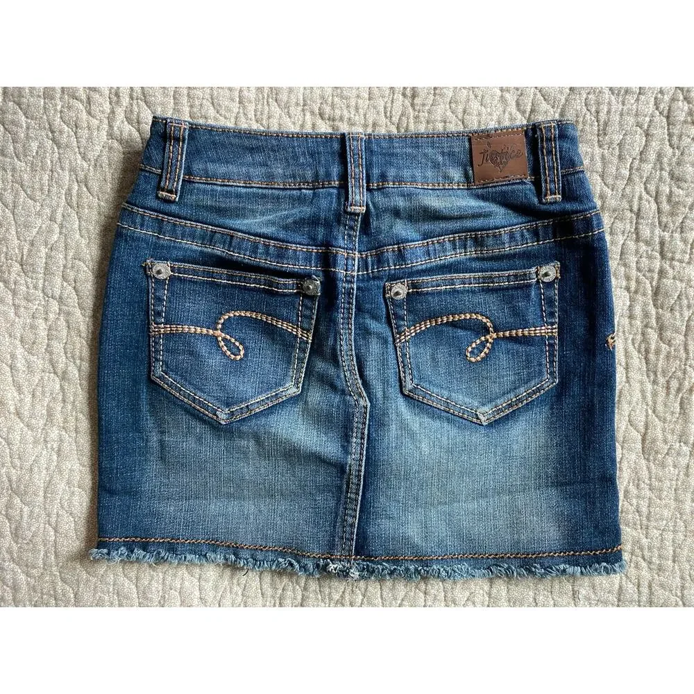 Justice Blue Denim Distressed Skort Size 12S Cotton Spandex
